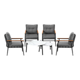 Livsip 6 Piece Outdoor Patio Set White Table Set Black Armchairs