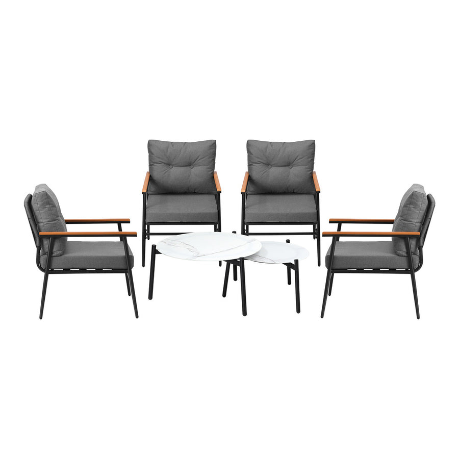 Livsip 6 Piece Outdoor Patio Set White Table Set Black Armchairs