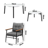 Livsip 6 Piece Outdoor Patio Set White Table Set Black Armchairs - Close-Up Angle