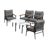 Livsip 6 Piece Outdoor Patio Set White Table Set Black Armchairs - Rear View