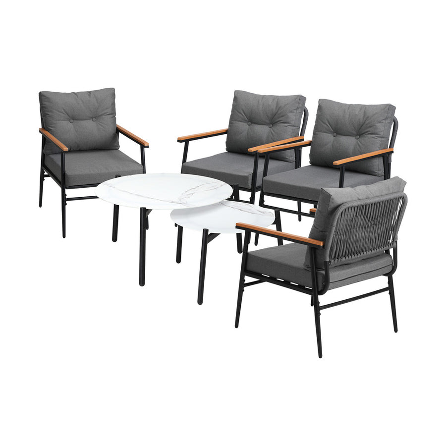 Livsip 6 Piece Outdoor Patio Set White Table Set Black Armchairs