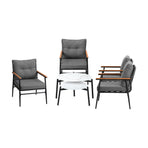 Livsip 6 Piece Outdoor Patio Set White Table Set Black Armchairs