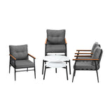 Livsip 6 Piece Outdoor Patio Set White Table Set Black Armchairs - Top-Down View
