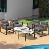 Livsip 6PCS Outdoor Patio Set White Coffee Table Set Rattan Chairs - Side View