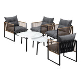 Livsip 6PCS Outdoor Patio Set White Coffee Table Set Rattan Chairs - 45-Degree Angle