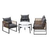 Livsip 6PCS Outdoor Patio Set White Coffee Table Set Rattan Chairs - Rear View