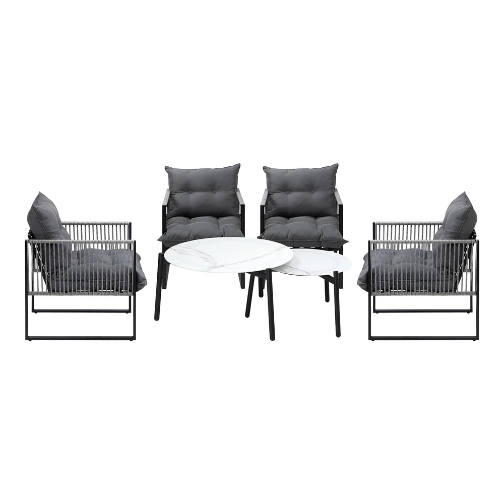 Livsip 6PCS Outdoor Patio Set White Coffee Table Set Lounge Chairs