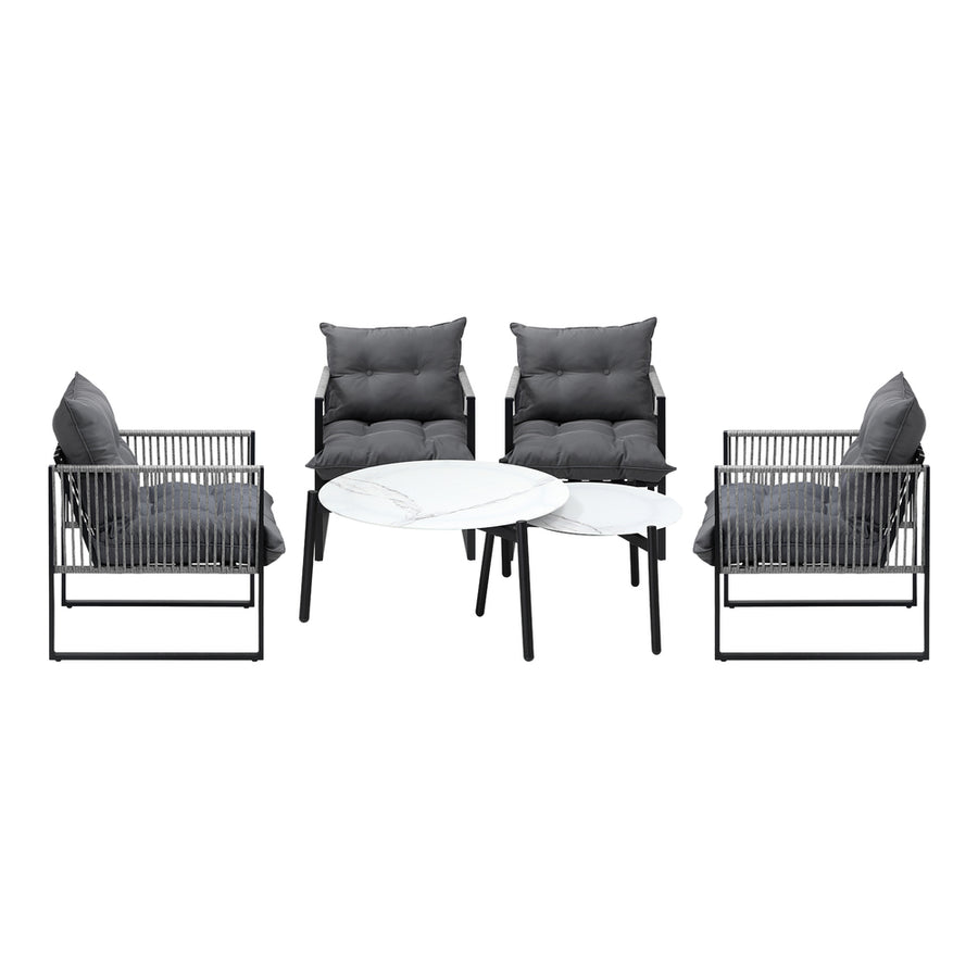 Livsip 6PCS Outdoor Patio Set White Coffee Table Set Lounge Chairs, image 3