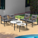 Livsip 6PC Outdoor Patio Set Round White Marble Table Sets with Chairs - Front View