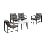 Livsip 6PC Outdoor Patio Set Round White Marble Table Sets with Chairs