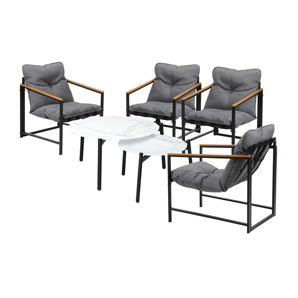 Livsip 6PC Outdoor Patio Set Round White Marble Table Sets with Chairs