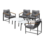 Livsip 6PC Outdoor Patio Set Round White Marble Table Sets with Chairs - Close-Up Angle