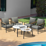 Livsip Outdoor Patio Lounge Set White 50/70cm Coffee Table Set Chairs - Side View