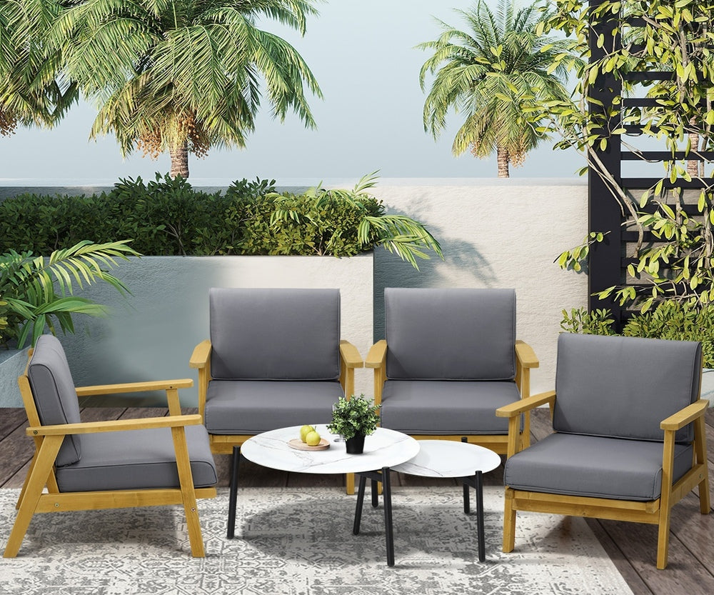 Livsip Outdoor Lounge Set 2pc White Coffee Side Table Sets with Chairs