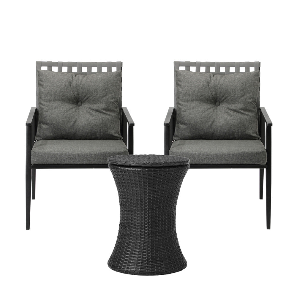 Livsip Outdoor Furniture Setting Ice Bucket Black Table 2 Seater