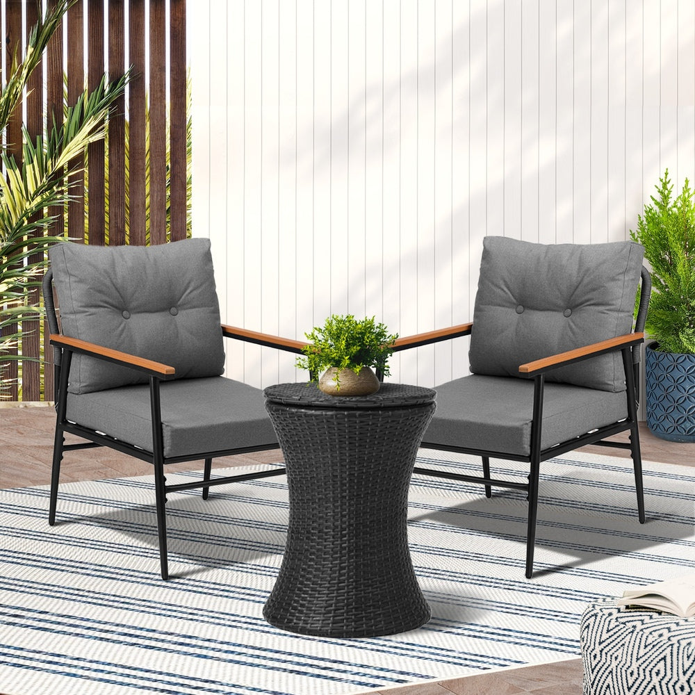 Livsip Outdoor Lounge Setting Ice Bucket Black Table 2 Seater