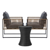 Livsip Outdoor Patio Set Ice Bucket Black Table Rattan Bistro Set 3pcs - Front View