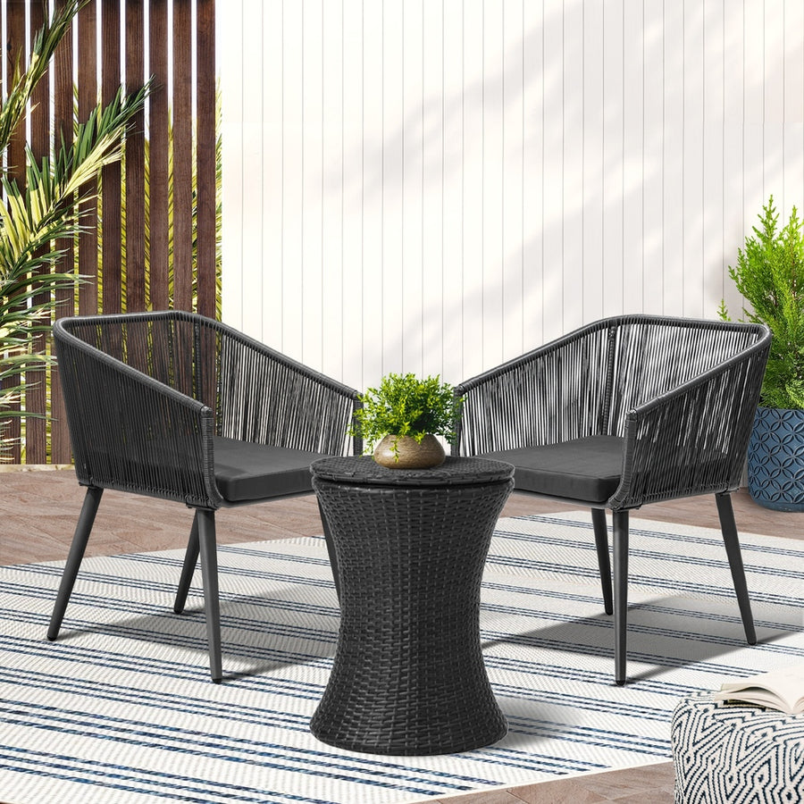 Livsip 3PCS Outdoor Lounge Setting Ice Bucket Black Adjustable Table