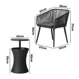 Livsip 3PCS Outdoor Lounge Setting Ice Bucket Black Adjustable Table - Rear View