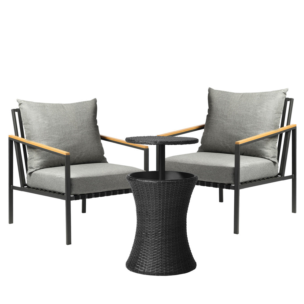 Livsip Outdoor Patio Set Ice Bucket Black Table Sofa Setting 3pcs