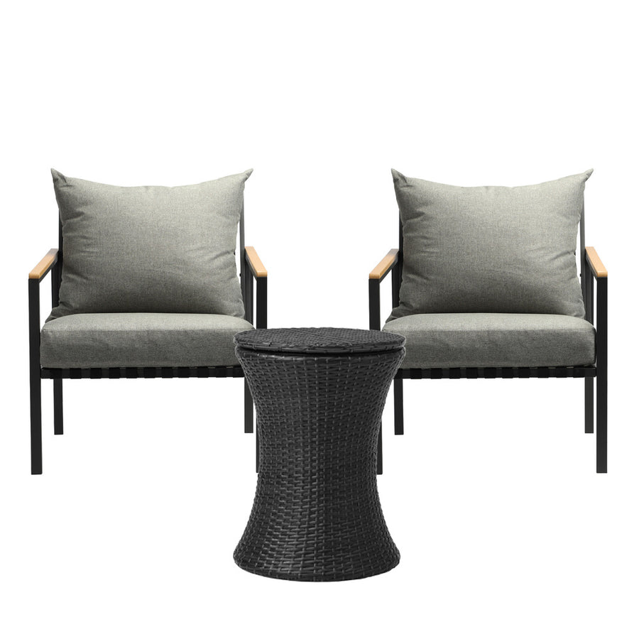Livsip Outdoor Patio Set Ice Bucket Black Table Sofa Setting 3pcs