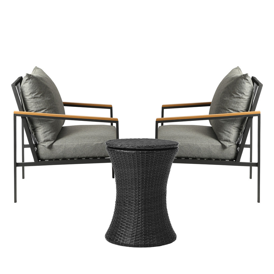 Livsip Outdoor Patio Set Ice Bucket Black Table Sofa Setting 3pcs