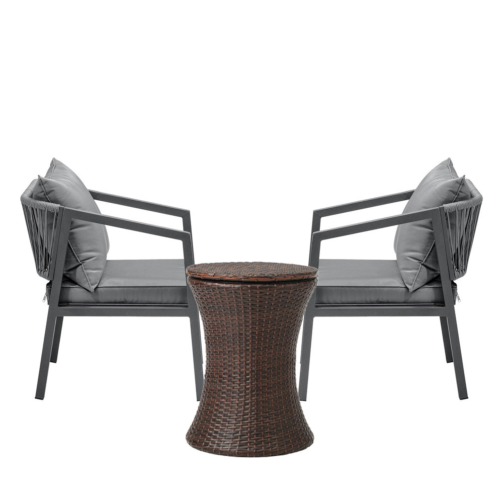Livsip Outdoor Patio Set Ice Bucket Brown Table Bistro Setting 3pcs