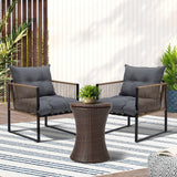 Livsip Outdoor Patio Set Ice Bucket Brown Table Rattan Bistro Set 3pcs - Side View