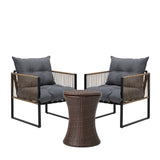Livsip Outdoor Patio Set Ice Bucket Brown Table Rattan Bistro Set 3pcs - 45-Degree Angle