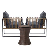 Livsip Outdoor Patio Set Ice Bucket Brown Table Rattan Bistro Set 3pcs - Front View
