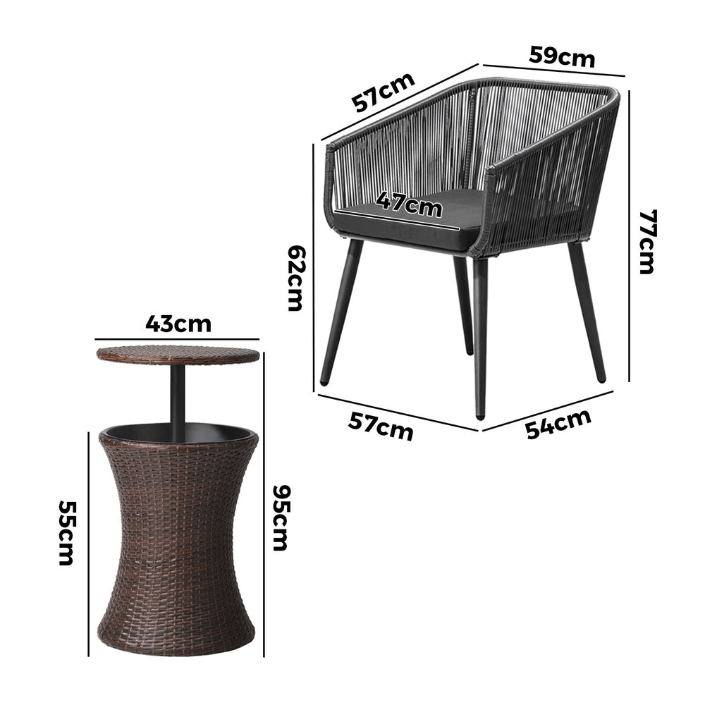 Livsip 3PCS Outdoor Lounge Setting Ice Bucket Brown Adjustable Table