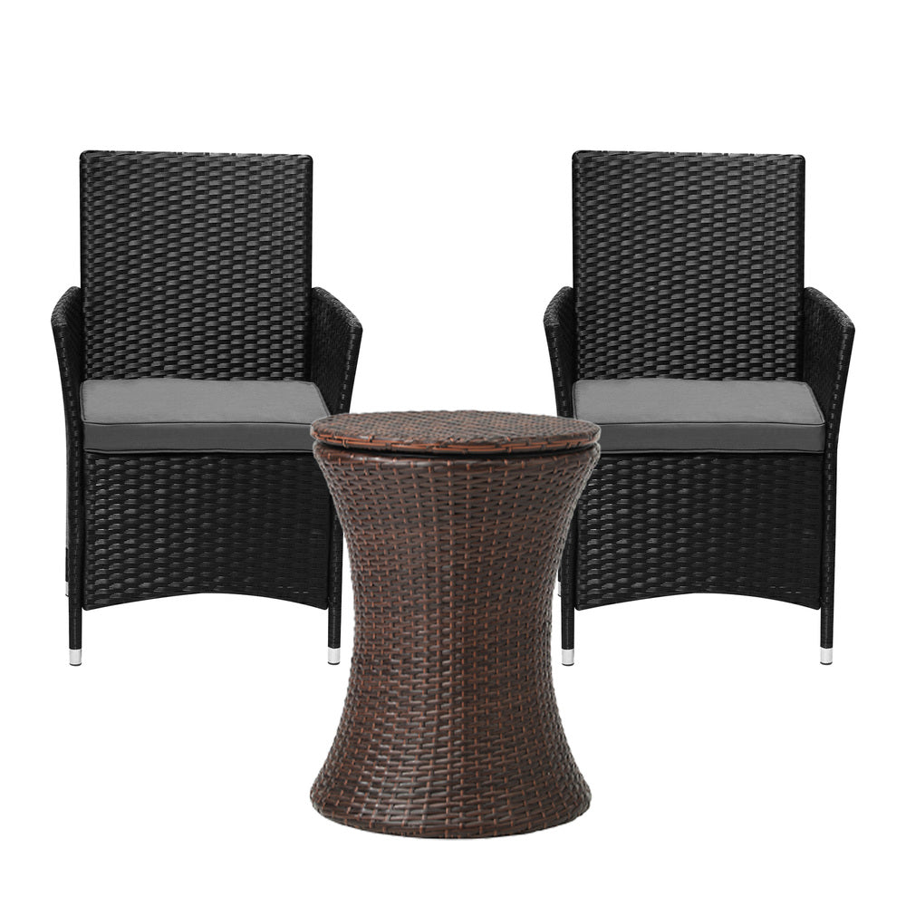 Livsip Outdoor Patio Set Ice Bucket Table Brown Bistro Setting 3pcs