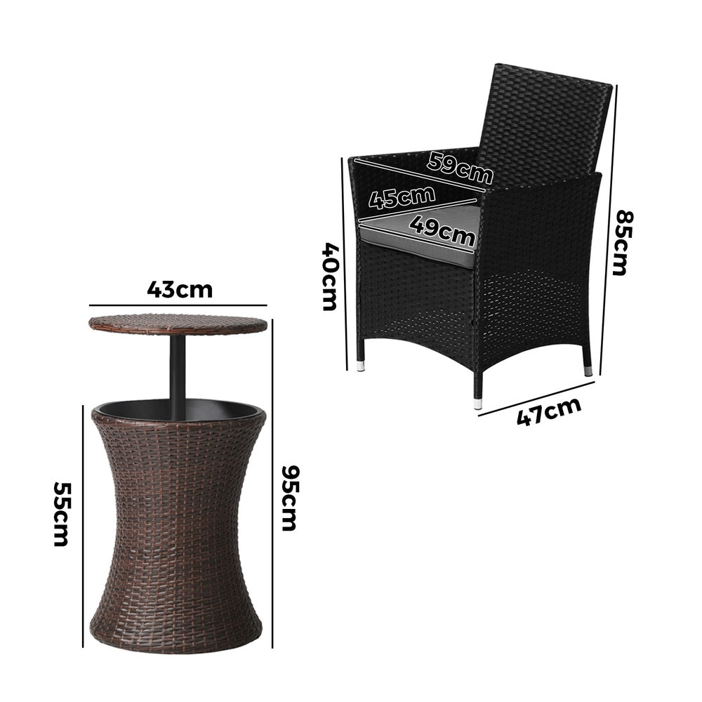 Livsip Outdoor Patio Set Ice Bucket Table Brown Bistro Setting 3pcs