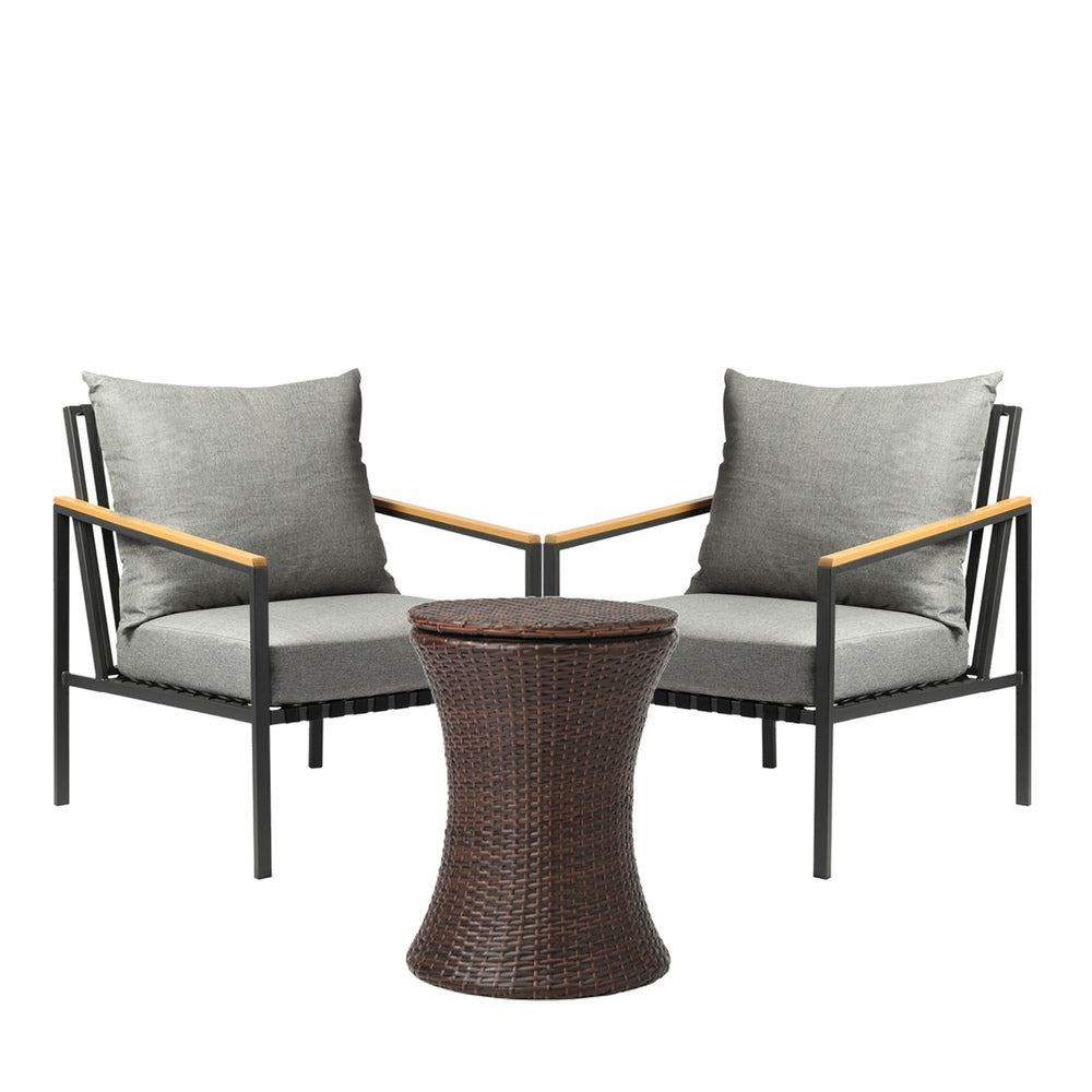 Livsip Outdoor Patio Set Ice Bucket Brown Table Sofa Setting 3pcs