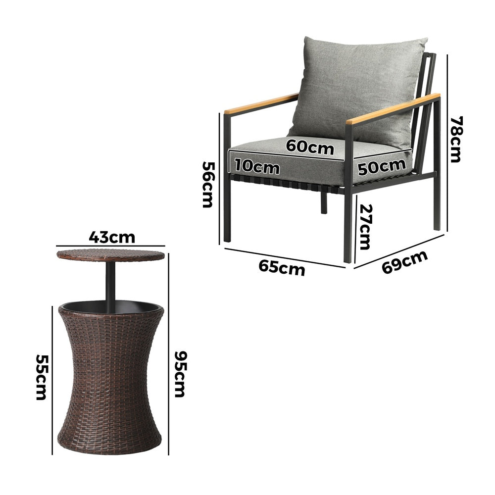 Livsip Outdoor Patio Set Ice Bucket Brown Table Sofa Setting 3pcs