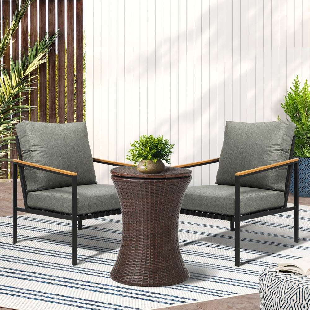 Livsip Outdoor Patio Set Ice Bucket Brown Adjustable Table Sofa Set 3pcs