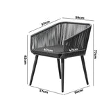 Livsip Outdoor Armchair X2 with Padded Seat Grey - Front View