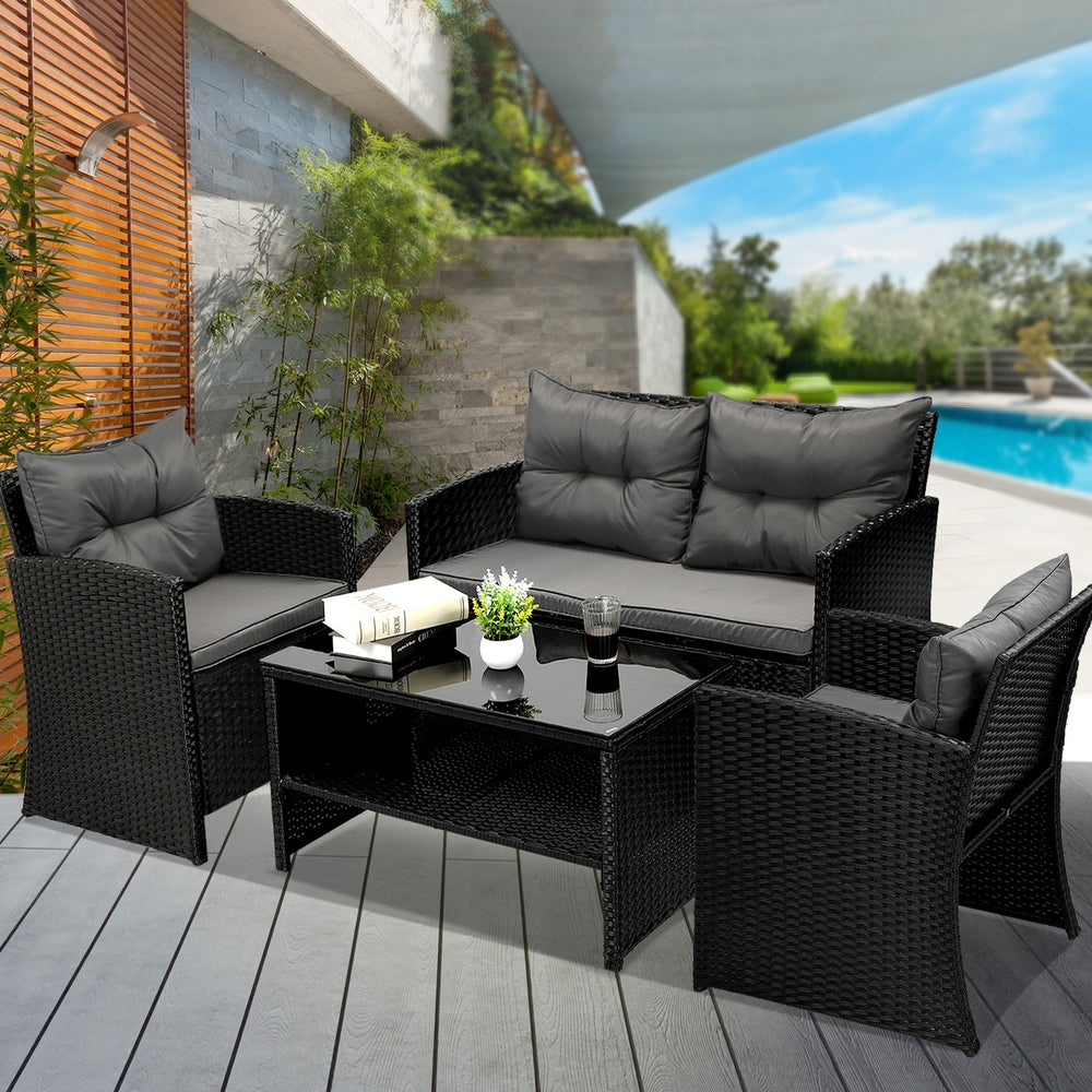 Livsip Outdoor Patio Set 4Piece Wicker Sofa Chair Table