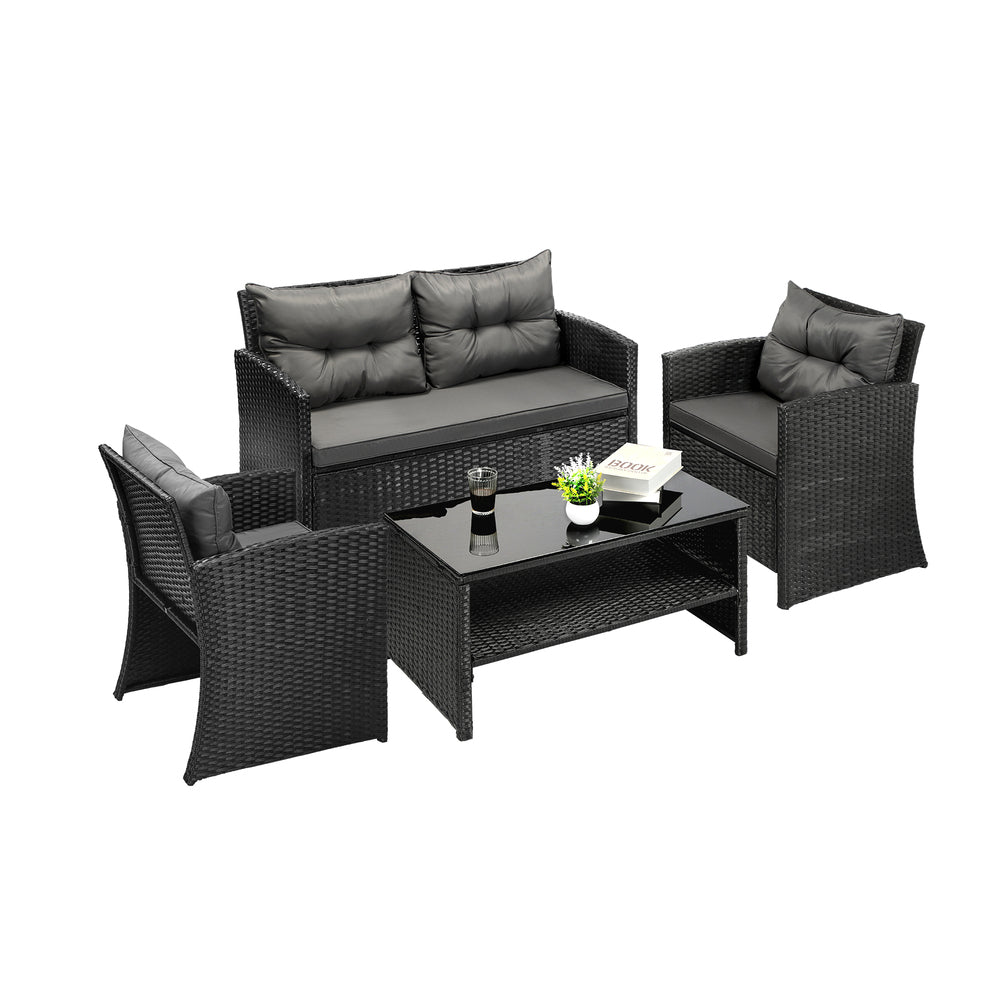 Livsip Outdoor Patio Set 4Piece Wicker Sofa Chair Table