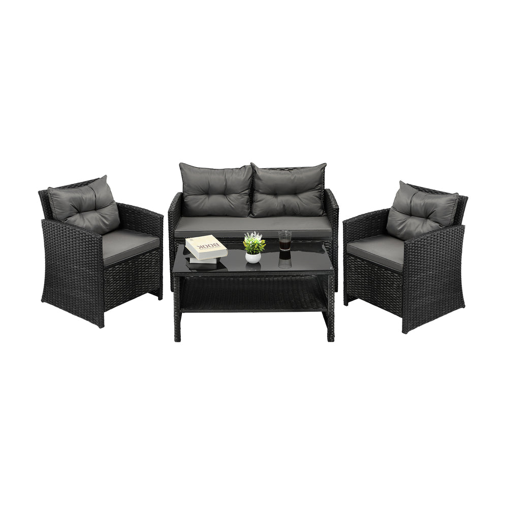 Livsip Outdoor Patio Set 4Piece Wicker Sofa Chair Table
