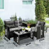 Livsip Outdoor Patio Set 4Piece Wicker Sofa Chair Table