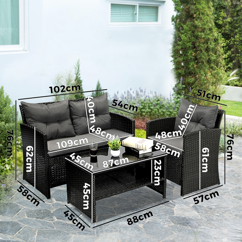 Livsip Outdoor Patio Set 4Piece Wicker Sofa Chair Table