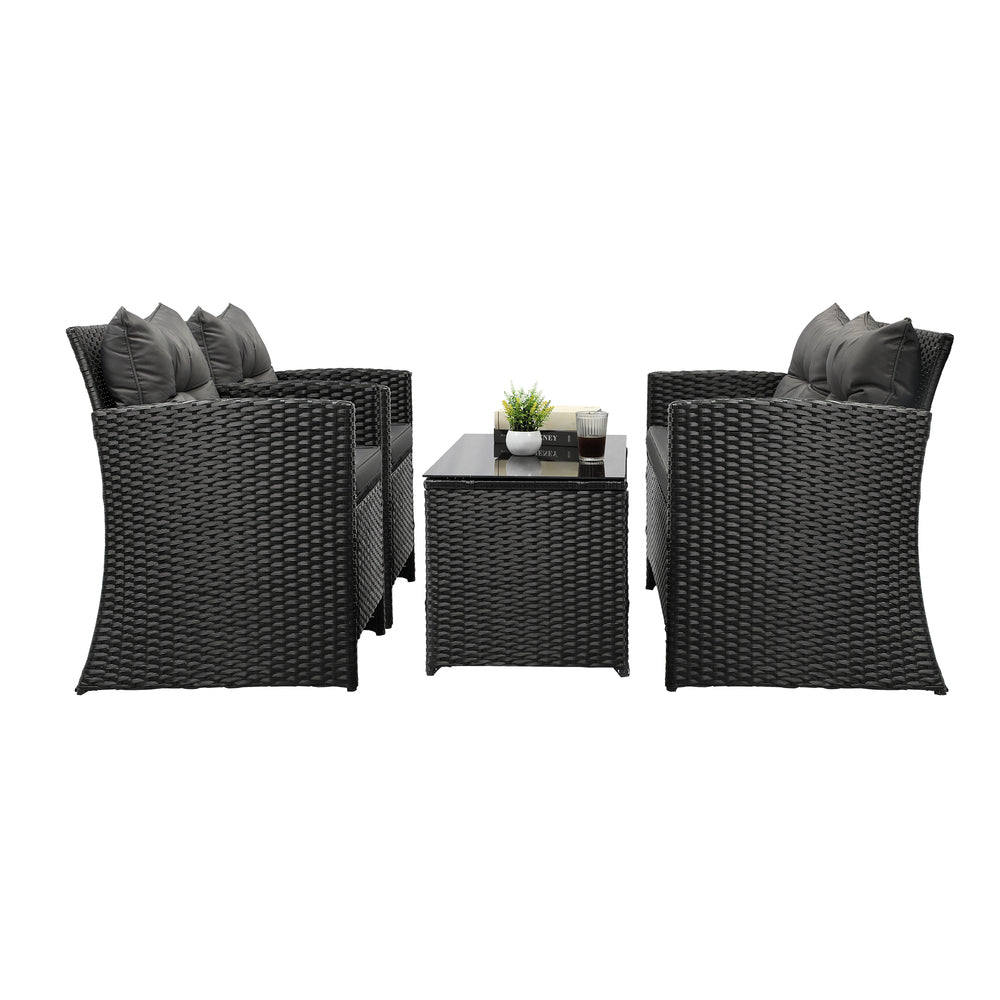 Livsip Outdoor Patio Set 4Piece Wicker Sofa Chair Table