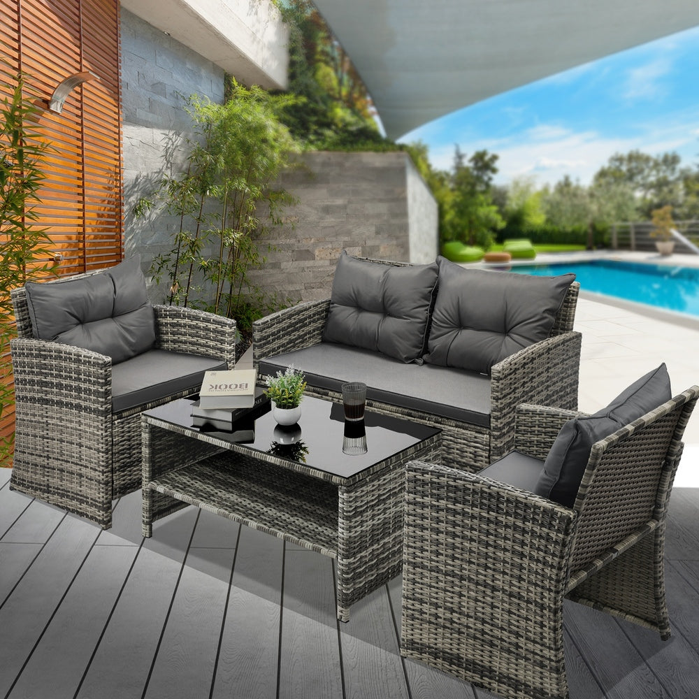 Livsip Outdoor Patio Set Wicker Table&Chairs 4 Piece