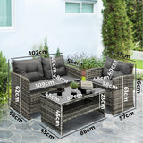 Livsip Outdoor Patio Set Wicker Table&Chairs 4 Piece - 45-Degree Angle