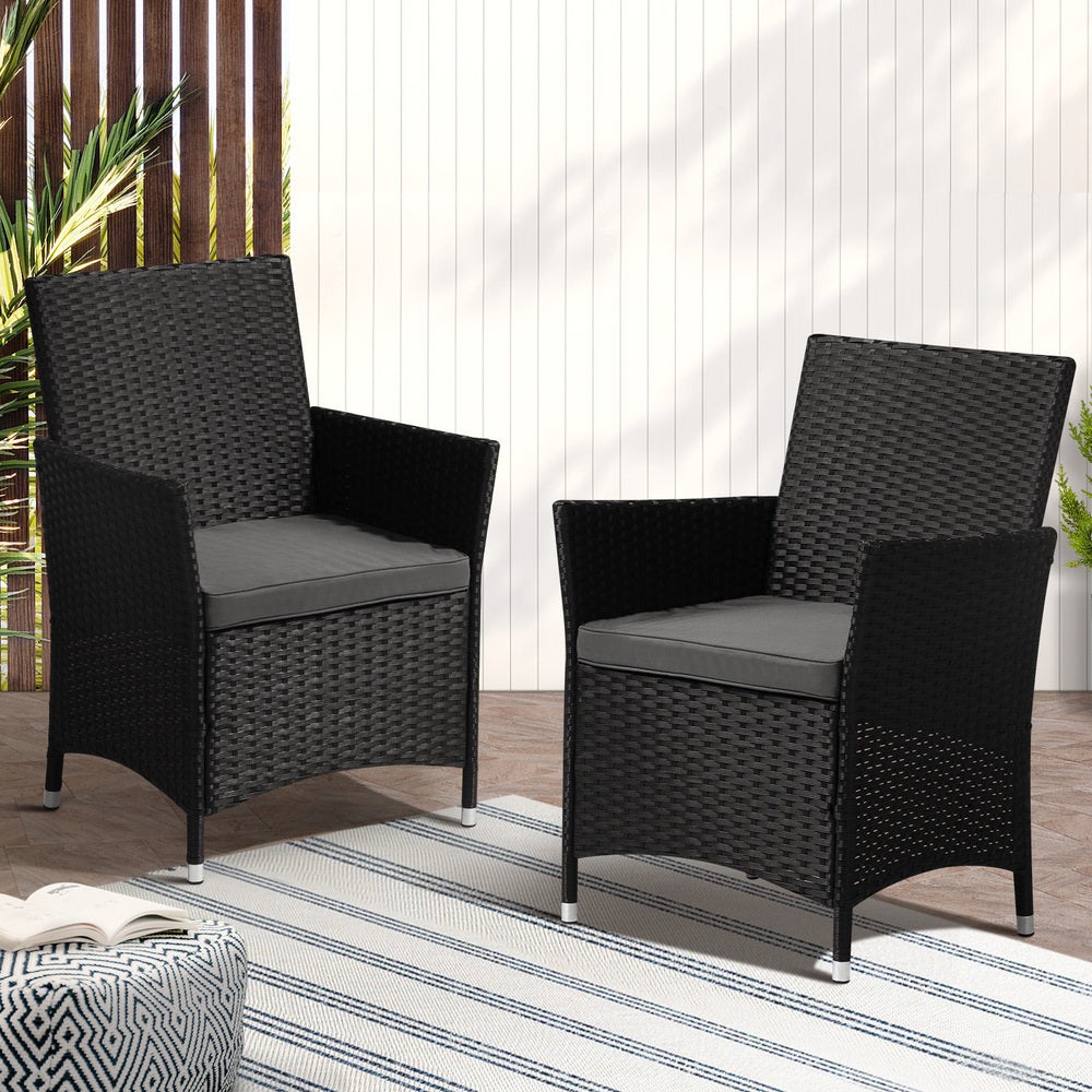 Livsip 2X Outdoor Patio Chairs Rattan Black
