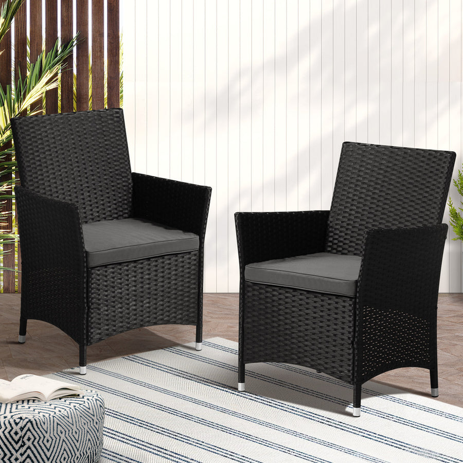 Livsip 2X Outdoor Patio Chairs Rattan Black