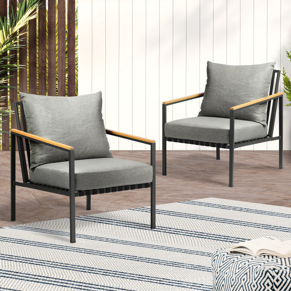 Livsip Outdoor Chairs with Cushions Black Frame X2