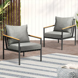Livsip Outdoor Chairs with Cushions Black Frame X2 - 45-Degree Angle