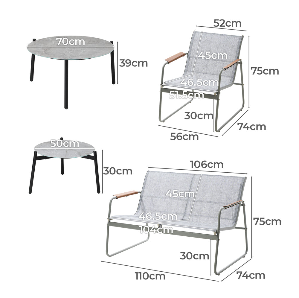 Livsip 4 Seater Outdoor Lounge Set Patio Set Grey Table